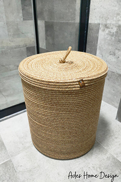 ADES HOME DESİGN Jute Laundry Basket, Dirty Basket, Toy Basket, Lid Basket, B...