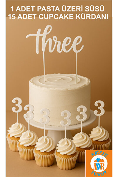 Atolye Doruk White 3Rd Birthday Cake Topper - Three Cake Lettering - Number 3 Cupcake Picks - Baby Birthday