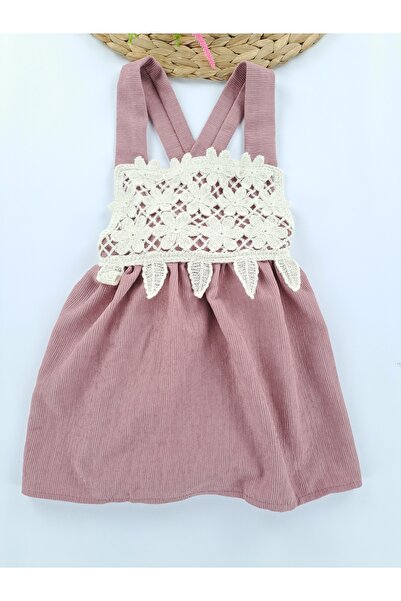 Butik Girl's Baby Salopet Velvet Fabric Dress Bodysuit Two-Piece Set Lace Braided Premium Quality