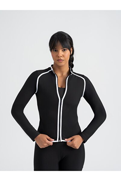 lismina Lineedge Beyaz Biyeli Siyah Uzun Kollu Spor Ceket