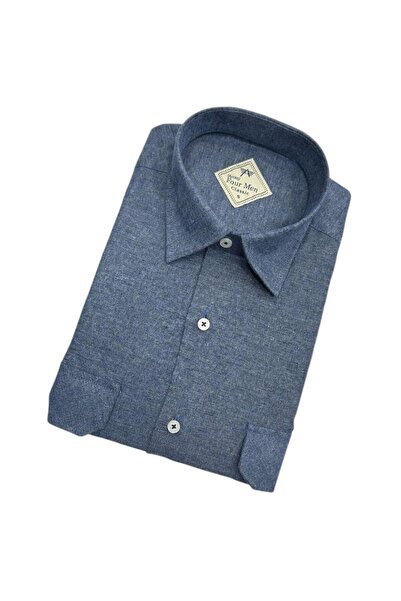 GÖMLEK GALERİSİ Klasik Geniş Kesim Düz Flanel Dokuma Çift Cepli Uzun Kollu Er...