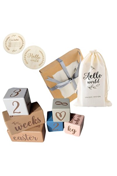 Arelair Magic Box Cuburi din Lemn Set Aniversar Foto Bebelusi, Albastru, Cado...