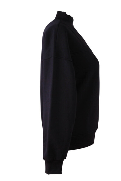 trender Mock Neck Zippered Black Women's Sweatshirt 26Kl71S95008