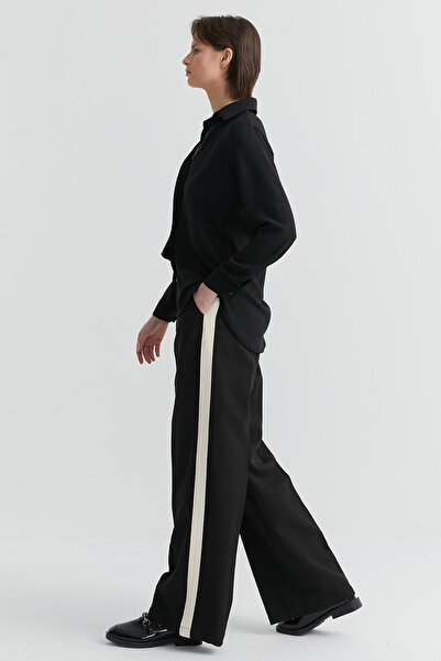 PAULMARK Γυναικείο υφασμάτινο παντελόνι με φαρδύ πόδι ριγέ