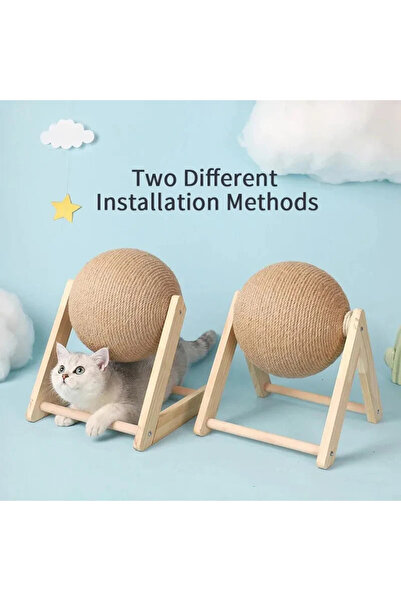 OEM Cat Scratching Toy, Rotating Sisal Ball, Wooden Stand, 12/16/20 cm – For All Sizes