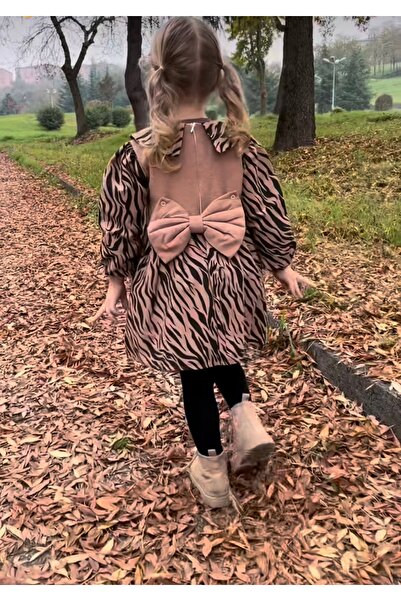 Alvadonna Zebra Patterned Girls' Dress with Bow