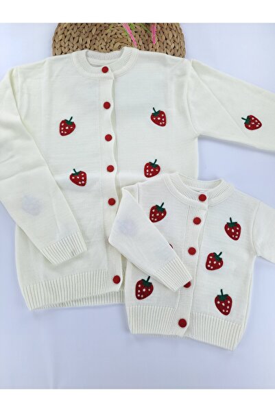 Butik Mother Daughter Matching Knitted Vest Cardigan with Strawberry and Daisy (Sold Separately)