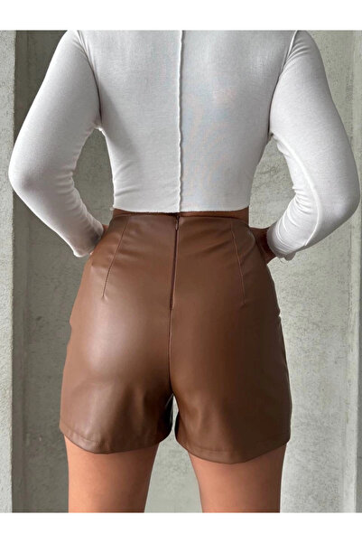 ZENGEZUR MALL Mtxdpn Leather Shorts with Segmented Pockets Tan W26312 (232449) (Size: m)