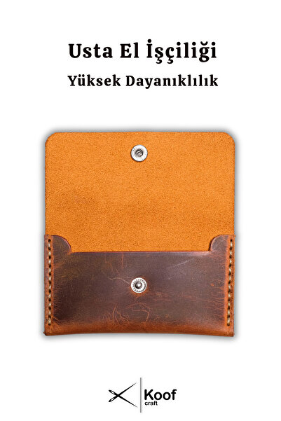 Koof Craft Rustic Snap 100% Genuine Leather Card Holder – Handcrafted Minimal Card Holder Wallet