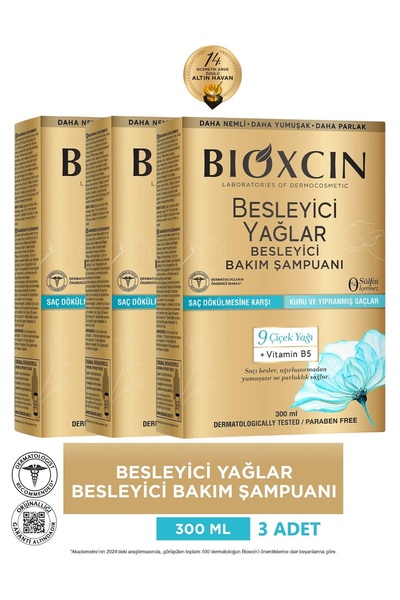 Bioxcin Șampon cu uleiuri nutritive pentru păr uscat și deteriorat 3X300 ml