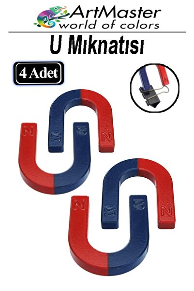 Artmaster U Şekilli Mıknatıs 4 Adet Deney Malzemesi Kırmızı Mavi Boyalı Mıknatıs Okul Projeleri İçin U Şekilli