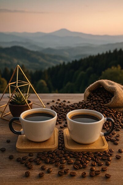 PİNK DESİGN KİTCHEN Coffee Cup Set 2 Pieces with Bamboo Plate