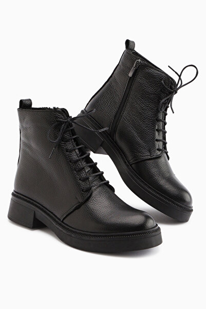 Limoya Karol Genuine Leather Black Lace-Up Women's Boots