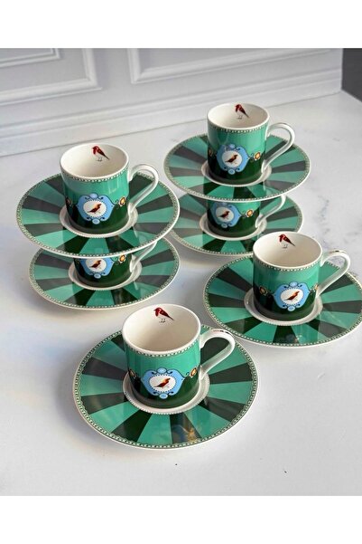 Hediye Köşkü Acar Lüks Porselen Yeşil Bird Kahve Fincanı 6 kişilik