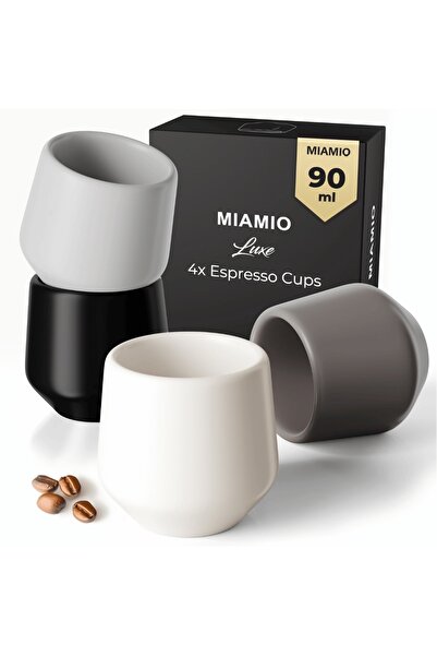 MIAMIO Σετ 4 φλιτζανιών καφέ εσπρέσο, συλλογή Luxe, κεραμικά, γκρι, 90 ml