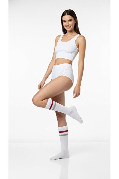 Plus Scorpion Γυναικείες κάλτσες τένις 2 τεμαχίων – Αθλητικές κάλτσες με γκρι & λευκές ρίγες – Βαμβακερές που αναπνέουν