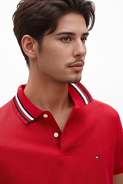 Tommy Hilfiger Mens Red Regular Fit Signature Collar Polo Shirt