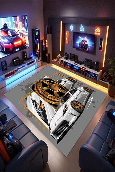 Reyhani NİSSAN 350Z Desenli Kaymaz Taban Makinede Yıkanabilir Gamıng Salon Ha...