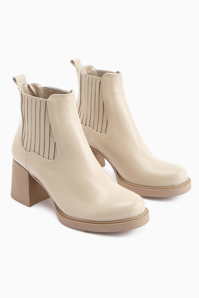 Limoya Marya Beige Elastic Women's Heeled Boots