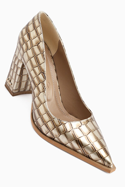 Limoya Lucy Cream Crocodile Thick Heeled Shoes Women's Stiletto