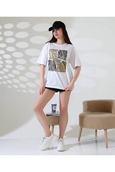 ZENGEZUR MALL Mtxdpn Mixed Pattern Oversized T-Shirt White (232644) (Size: m)