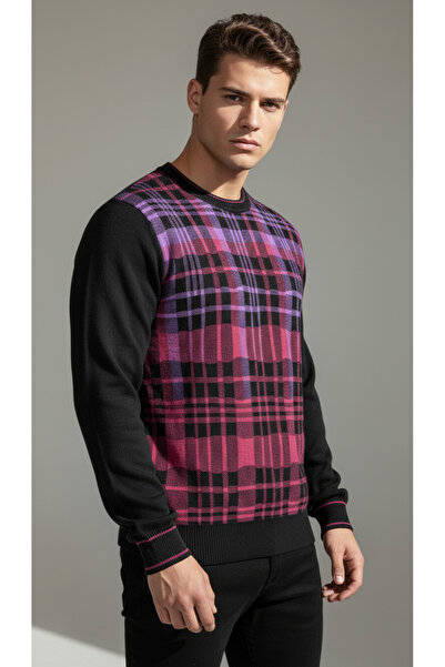 Digz fashion 100% Cotton Black Plaid Patterned Knitwear Sweater