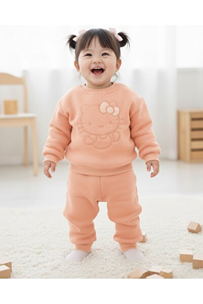 Egelite Girl's Winter Thick 3-Thread Fleece-Lined Tracksuit Set for Ages 2-3-4-5 Years, Upper and Lower Parts Are Narrow Fit.