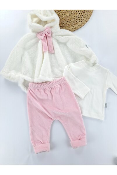 Butik Baby Girl Children's Plush Cloak Three-Piece Set Bodysuit Cloak Pants Winter Premium Quality