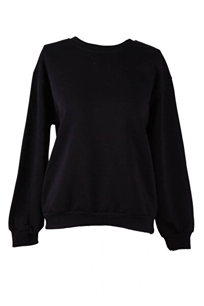 trender 3 İp Ş Fleece-Lined O Neck Black Women's Sweatshirt 26Kdt1000008
