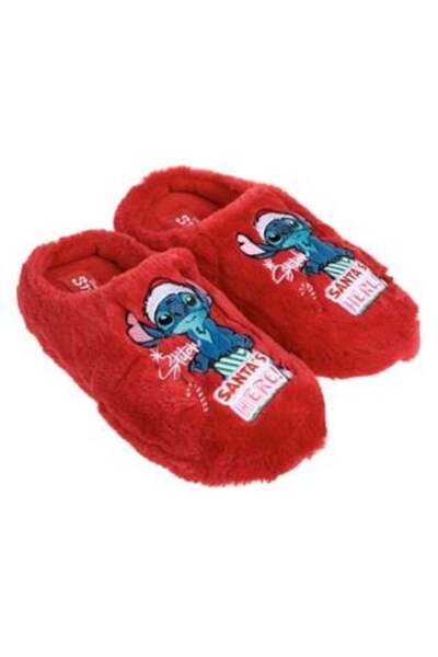 OEM Family Christmas Slippers Red with Stitch Design "Santa's Here!"