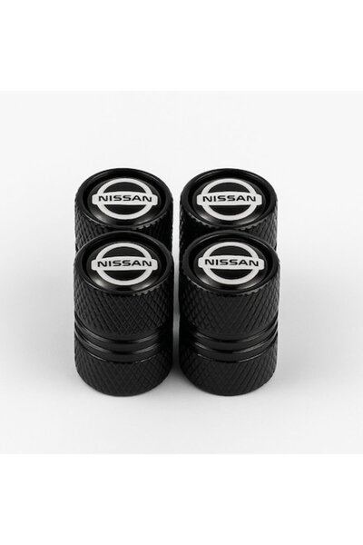 Nissan Σετ 4 καπακιών βαλβίδων – μαύρο αλουμίνιο, ασημένιο λογότυπο, σπορ σχε...