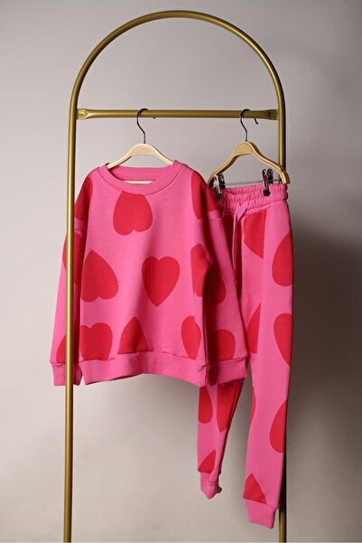 babymoon kids Crew Neck Long Sleeve Girls Heart Sweatshirt and Sweatpants Bottom 2 Piece Set