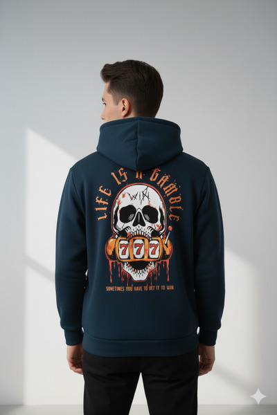 NİCE Unisex supradimensionat cu glugă Cotton Swea tricou – Viața este o joc de noroc cu imprimeu