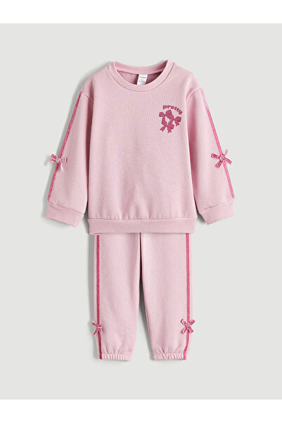 LC Waikiki Girls' Thick Sweatshirt and Sweatpants with Bow