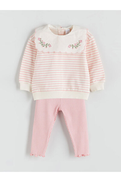 LC Waikiki Baby Collar Baby Girl Sweatshirt and Leggings