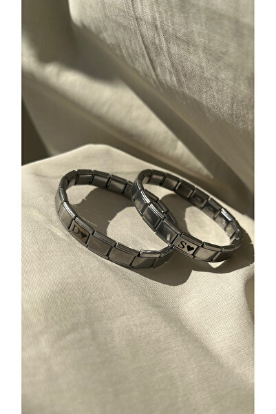 Çelik Kişiye Özel Harf İşlemeli Çift Bilekliği - En Güzel Hediye