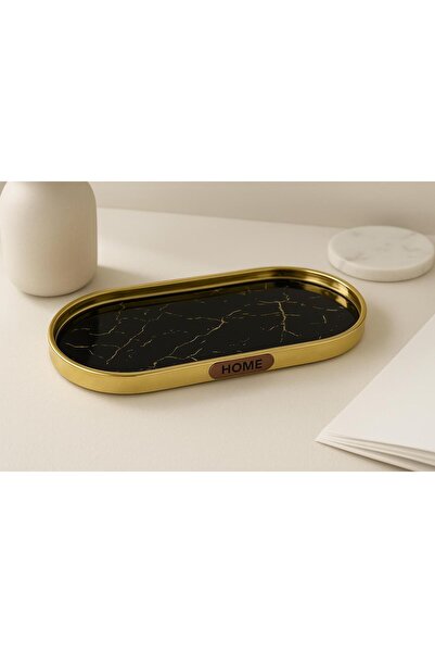 Saf By Arams Gold Presentation Holder - Oval Black Marble, 12X30 Catering, Coffee and Tea Presentation