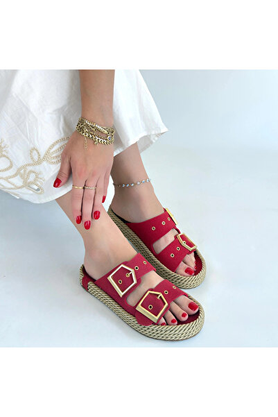 ZENGEZUR MALL Mtxdpn Red Nubuck Slippers (00301) (Size: 37)