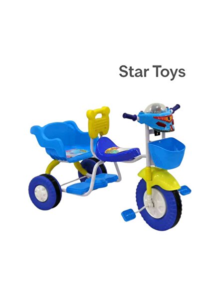 STAR TOYS Children's three-wheeled bicycle with a rear seat and front basket –