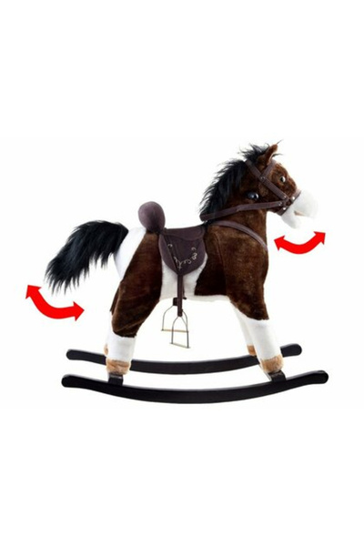 Toys Musical Rocking Horse, Galloping and Neighing Sounds, Soft Velvety Plush, 70x73x28 cm, Dark Brown