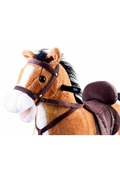 Toys Musical Rocking Horse, Galloping and Neighing Sounds, Soft Velvety Plush, 70x73x28 cm, Light Brown