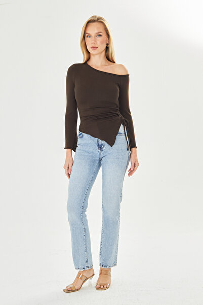 let s shine Asymmetrical Blouse with Gathered Side Detail