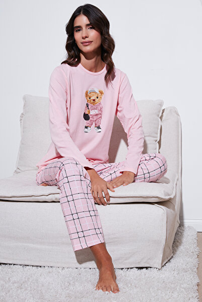 Lela Cotton Regular Fit Printed Crew Neck Pajama Set Pajama Set 65723313