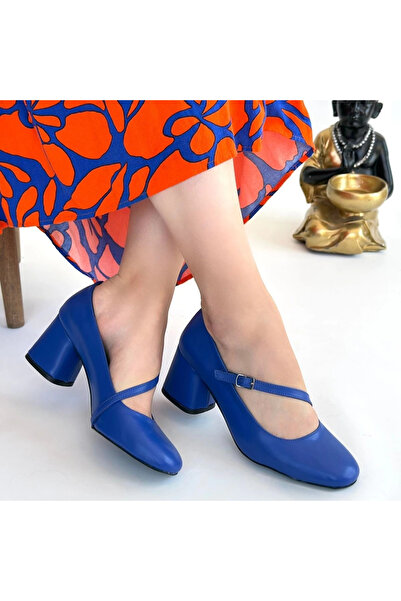 ZENGEZUR MALL Mtxdpn Kier Blue Leather Heeled Shoes (00334) (Size: 36)