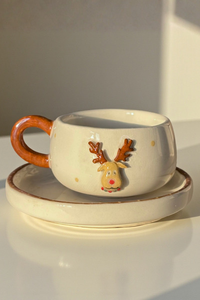 YUUGI CERAMIC Handmade Ceramic Espresso Cup Set – Deer Design – Christmas Gift | Ceramic Cup Set