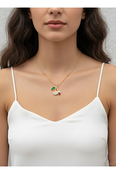 Gistoria Zirkon Taşlı Çelik Kiraz Kolye