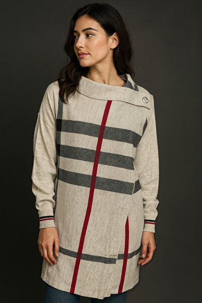 Sebir Moda Plaid Patterned Knitwear Acrylic Poncho