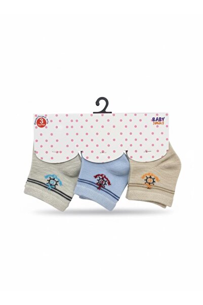 Masal Dünyası Bursa Anchor Patterned 0-3 Month Baby Boy Socks Set of 3
