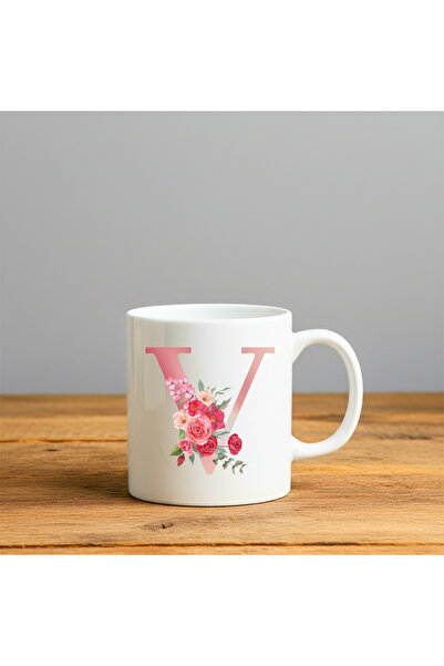 Dekor V Letter Printed-Gift Ceramic Mug Cup