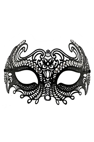 HarmonyAura Black Color Laser Cut Metal Ball Party Venetian Mask with Crystal Stones
